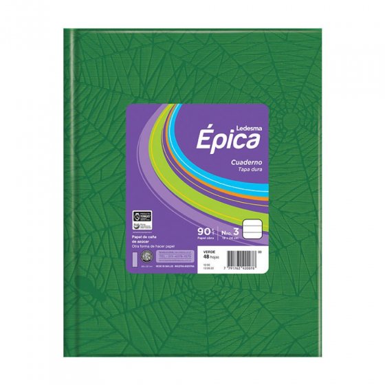 CUADERNO EPICA Nº 3 ARAÑA TAPA DURA 48 HOJAS RAYADO VERDE